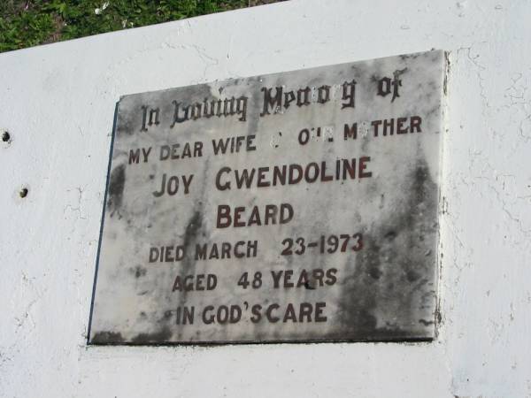 Joy Gwendoline BEARD, died 23 Mary 1973 aged 48 years, wife mother;  | Lowood Trinity Lutheran Cemetery (St Mark's Section), Esk Shire  | 
