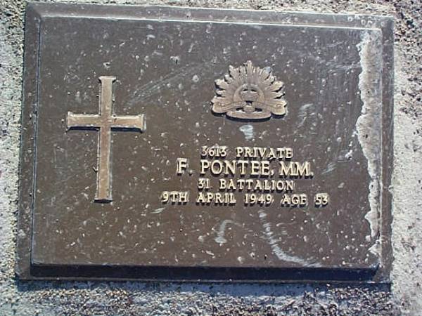 F PONTEE, MM  | 9 Apr 1949, aged 53  | Lutwyche Cemetery, Brisbane  | 