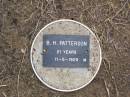 
B.H. PATTERSON, male,
died 11-5-1929 aged 21 years;
Ma Ma Creek Anglican Cemetery, Gatton shire
