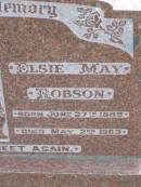 
Edgar Robert ROBSON,
born 15 Feb 1885 died 2 April 1974;
Elsie May ROBSON,
born 27 June 1889 died 2 May 1963;
Ma Ma Creek Anglican Cemetery, Gatton shire
