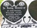 
William Henry KITZELMANN, brother,
died 18 Mar 1992 aged 81 years;
Ma Ma Creek Anglican Cemetery, Gatton shire
