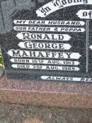
Ronald George MAHAFFEY,
husband father poppa,
born 15 Aug 1913 died 3 Aug 1985;
Estelle (Billie) Mavis MAHAFFEY,
mother nana,
born 10 July 1914 died 20 Oct 1991;
Ma Ma Creek Anglican Cemetery, Gatton shire
