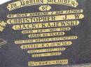 
Christopher J.W. (Jack) KAJEWSKI,
husband father,
died 24 Dec 1965 aged 55 years;
Ruth KAJEWSKI, mother step-mother,
died 7 Sept 1991 aged 77 years;
Ma Ma Creek Anglican Cemetery, Gatton shire
