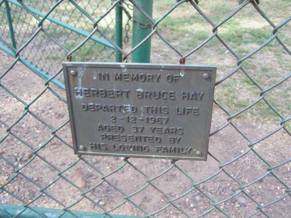 Herbert Bruce HAY,  | died 2-12-1967 aged 37 years;  | Ma Ma Creek Anglican Cemetery, Gatton shire  | 