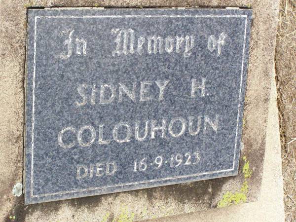 Sidney H. COLQUHOUN,  | died 16-9-1923;  | Ma Ma Creek Anglican Cemetery, Gatton shire  | 