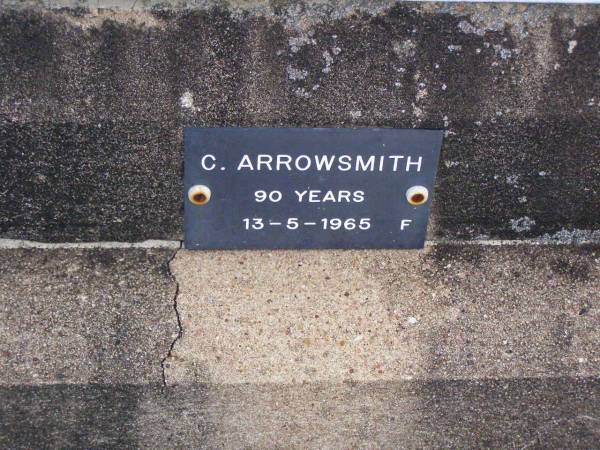 Robin Chiltern (Chilt) ARROWSMITH,  | 1911 - 1929;  | C. ARROWSMITH, female,  | died 13-5-1965 aged 90 years;  | Ma Ma Creek Anglican Cemetery, Gatton shire  | 