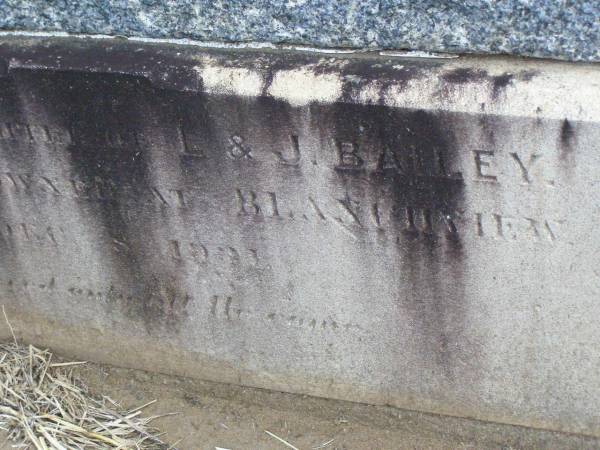 Annie, daughter of L. & J. BAILEY,  | drowned Blanchview 8 Dec 1931;  | Ma Ma Creek Anglican Cemetery, Gatton shire  | 