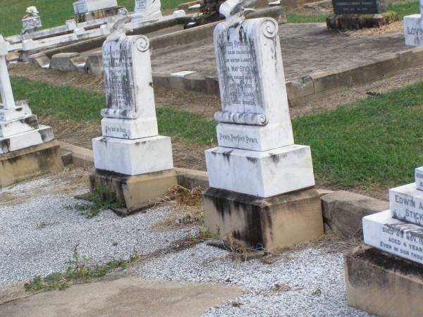 Edwin Albert STICKLEN, son brother,  | died 4 Nov 1935 aged 4 years;  | Hilda May STICKLEN, daughter sister aunt,  | died 24 Nov 1939 aged 51 years;  | William Alban STICKLEN, husband father,  | died 11 May 1936 aged 77 years;  | Charlotte Elizabeth STICKLEN, mother,  | died 21 May 1949 aged 86 years;  | Martha Florence CUMING, aunt,  | died 7 Aug 1938 aged 89 years;  | Ma Ma Creek Anglican Cemetery, Gatton shire  | 