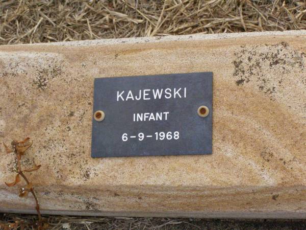 Mary E. KAJEWSKI, wife mother,  | died 11 Jan 1949 aged 36 years;  | infant KAJEWSKI,  | died 6-9-1968;  | Ma Ma Creek Anglican Cemetery, Gatton shire  | 