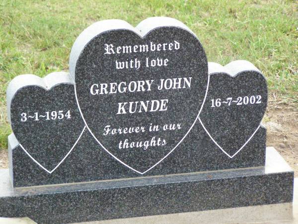 Gregory John KUNDE,  | 3-1-1954 - 16-7-2002;  | Ma Ma Creek Anglican Cemetery, Gatton shire  | 