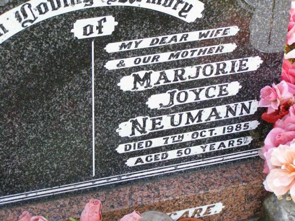 Marjorie Joyce NEUMANN,  | wife mother,  | died 7 Oct 1985 aged 50 years;  | Ma Ma Creek Anglican Cemetery, Gatton shire  | 