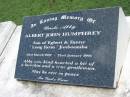 
Albert John HUMPHREY (Uncle Abby),
son of Egbert & Fanny, Long Farm, Jimboomba,
23 March 1922 - 22 Jan 1996;
Maclean cemetery, Beaudesert Shire

