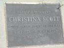 
Christina SCOTT,
youngest daughter of James & Annie SCOTT,
died 28 June 1989 aged 98 years;
Maclean cemetery, Beaudesert Shire
