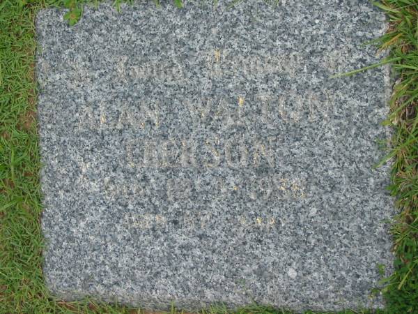 Alan Walton LEERSON,  | died 12-3-1986 aged 67;  | Maclean cemetery, Beaudesert Shire  | 