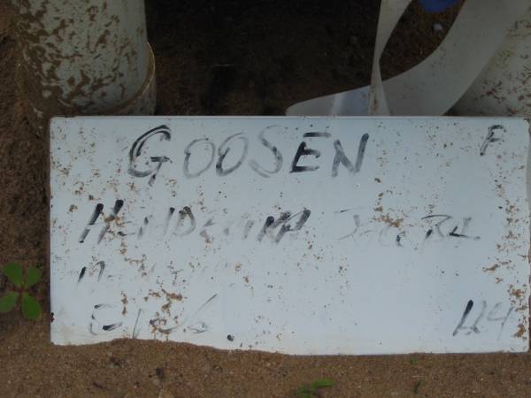 GOOSEN,  | Hende?kh Jacra?  | 19-11-?2?;  | Maclean cemetery, Beaudesert Shire  | 