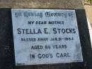 Stelle E. STOCKS, died 31 Jan 1984 aged 69 years, mother; Marburg Anglican Cemetery, Ipswich 