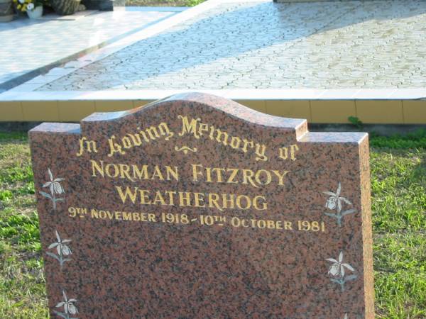 Norman Fitzroy WEATHERHOG, 9 Nov 1918 - 10 Oct 1981;  | Marburg Anglican Cemetery, Ipswich  | 