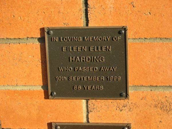 Eileen Ellen HARDING,  | died 10 Sept 1999 aged 88 years;  | Marburg Anglican Cemetery, Ipswich  | 