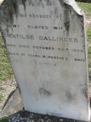 Matilde DALLINGER, wife, died 25 Oct 1908 aged 41 years 4 months 2 days; Marburg Lutheran Cemetery, Ipswich 
