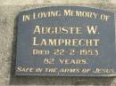 Auguste W. LAMPRECHT, died 22-2-1953, 82 years; Marburg Lutheran Cemetery, Ipswich 