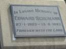 Edward SCHUMANN, 27-1-1905 - 13-8-1997, Marburg Lutheran Cemetery, Ipswich 