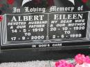 BLANK; Albert, husband father, 14-5-1919 - 179-2000; Eileen, wife mother, 20-10-1920 - 2-5-1999; Marburg Lutheran Cemetery, Ipswich 