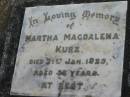 Martha Magdalena KURZ, died 21 Jan 1929 aged 53 years; Marburg Lutheran Cemetery, Ipswich 