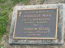 Charlotte AULD, nee SCARBOROUGH, 17-6-1873 - 30-8-1929; Andrew AULD, 31-7-1869 - 20-9-1937; Marburg Lutheran Cemetery, Ipswich 