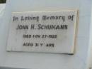 John H. SCHUMANN, died 27 Nov 1929 aged 31 years; Marburg Lutheran Cemetery, Ipswich 