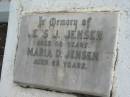 Jens J. JENSEN, aged 60 years; Maria D. JENSEN, aged 88 years; Marburg Lutheran Cemetery, Ipswich 