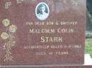 Malcolm Colin STARK, son brother, accidentally killed 11-8-1962 aged 19 years; Marburg Lutheran Cemetery, Ipswich 