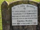 Charles F. STEINHARDT, husband father, died 27 Dec 1933 aged 35 years; Hanna Maria, wife mother, died 3 Aug 1966 aged 77 years; Marburg Lutheran Cemetery, Ipswich 