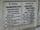 Johanna BOETTCHER, died 27 Feb 1943 aged 64 years; Johannes BOETTCHER, died 2 Feb 1953 aged 75 years; Marburg Lutheran Cemetery, Ipswich 