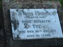 Anne Rosalyn TYE, aunt, died 26 Aug 1971 aged 90 years; Marburg Lutheran Cemetery, Ipswich 