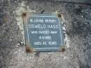Eugenie HASO, wife mother, died 18 April 1973 aged 63 years; Osweld HASO, died 4-6-1983 aged 82 years; Marburg Lutheran Cemetery, Ipswich 