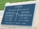LYON; Edward George, 24-12-1893 - 18-9-1973; Hilda Cornelia, 3-6-1897 - 23-3-2000; Marburg Lutheran Cemetery, Ipswich 