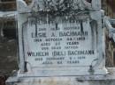 Elsie A. BACHMANN, mother, died 24 Oct 1935 aged 25 years; Wilhelm (Bill) BACHMANN, father, died 6 Feb 1976 aged 84 years; Marburg Lutheran Cemetery, Ipswich 
