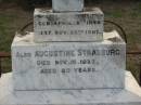 W. STRASBURG, born 18 April 1844 died 25 Nov 1907; Augustine STRASBURG, died 16 Nov 1925 aged 80 years; Marburg Lutheran Cemetery, Ipswich 