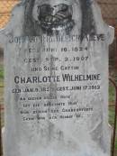 Johann Friederich KLEVE, born 16 June 1824 died 2 Sept 1907; Charlotte Wilhelmine, born 9 Jan 1925 died 17 June 1912; Marburg Lutheran Cemetery, Ipswich 