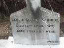 Leslie George SCHMIDT, died 13 April 1927 aged 1 year 7 months; Marburg Lutheran Cemetery, Ipswich 