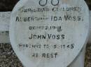 children; Albert & Ida VOSS, Oct 22 1941; John VOSS, 12 to 15 March 1943; Marburg Lutheran Cemetery, Ipswich 
