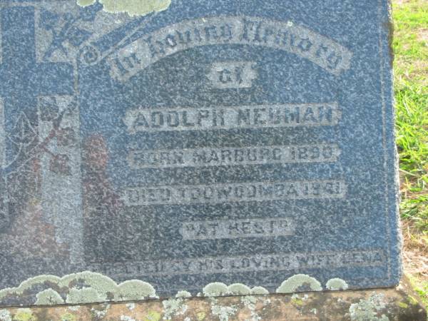 Adolph NEUMAN,  | born Marburg 1890 died Toowoomba 1941?,  | wife Lena;  | Marburg Lutheran Cemetery, Ipswich  | 