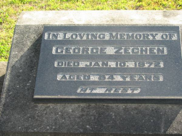 George ZECHEN,  | died 10 Jan 1972 aged 84 years;  | Marburg Lutheran Cemetery, Ipswich  | 