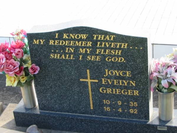Joyce Evelyn GRIEGER, 10-9-35 - 16-4-92;  | Marburg Lutheran Cemetery, Ipswich  | 