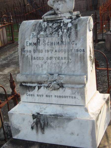 Emma SCHIMMING,  | died 19 Aug 1905 aged 55 years;  | Marburg Lutheran Cemetery, Ipswich  | 