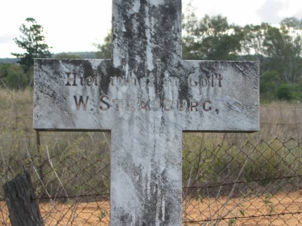 W. STRASBURG,  | born 18 April 1844 died 25 Nov 1907;  | Augustine STRASBURG,  | died 16 Nov 1925 aged 80 years;  | Marburg Lutheran Cemetery, Ipswich  | 