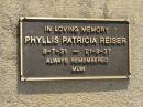 Phyllis Patricia REISER, 8-7-31 - 21-9-37, remembered by mum; Maroon General Cemetery, Boonah Shire 