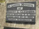 Robert C. CLEGHORN,
born Scotland 6-6-1904,
died 27-9-1989;
Maroon General Cemetery, Boonah Shire