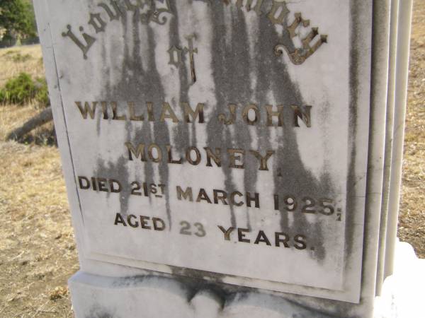 William John MOLONEY,  | died 21 March 1925 aged 23 years;  | Meringandan cemetery, Rosalie Shire  | 