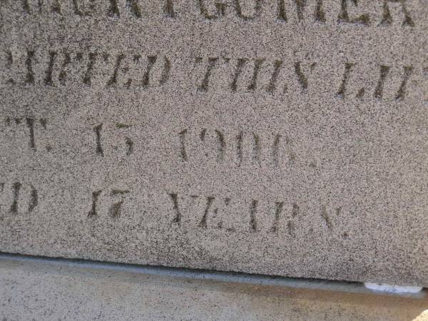 Bessie MONTGOMERY,  | died 13? [15?] Oct 1906 aged 17 years;  | Meringandan cemetery, Rosalie Shire  |   | 